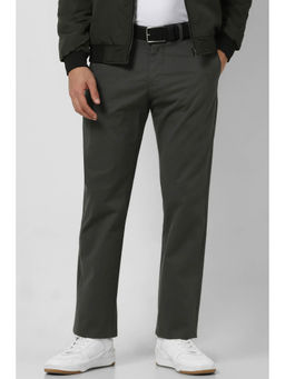Van Heusen - Men Green Textured Regular Fit Trousers