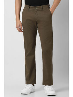 Van Heusen - Men Olive Solid Regular Fit Trousers
