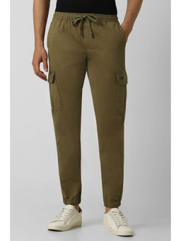 Van Heusen - Men Olive Solid Crop Fit Trousers