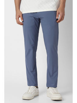 Van Heusen - Men Blue Solid Slim-Fit Trousers