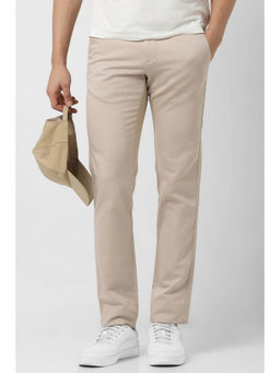 Van Heusen - Men Beige Solid Slim Fit Trousers