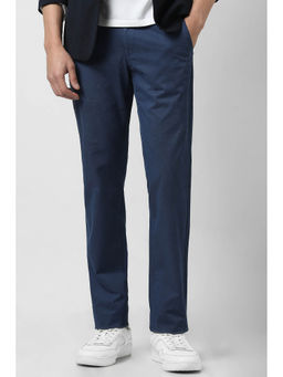 Van Heusen - Men Blue Textured Slim Fit Trousers