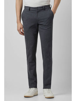 Van Heusen - Men Grey Textured Slim Fit Trousers