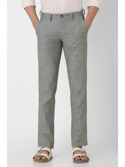 Van Heusen - Men Grey Textured Slim Fit Trousers