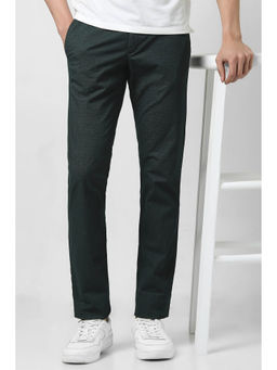 Van Heusen - Men Green Textured Slim Fit Trousers