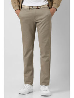 Van Heusen - Men Beige Textured Slim Fit Trousers
