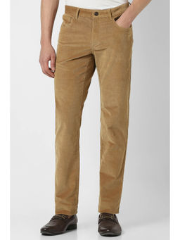 Van Heusen - Men Brown Textured Slim Fit Trousers
