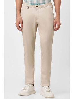 Van Heusen - Men Beige Solid Slim Fit Trousers