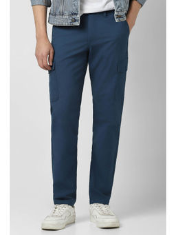 Van Heusen - Men Blue Textured Crop Fit Trousers