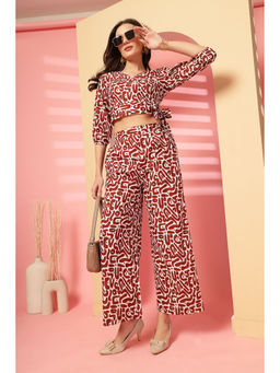 Indibelle - Women Brown Cotton Abstract Tunic with Pant (Set of 2)