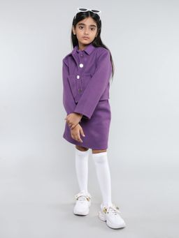 Taffy - Oversized Jacket with Matching Skirt & Sleeveless Crop Top - Purple (Set of 3)