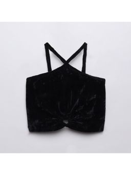 Taffy - Velvet Halter Neck Cut Out Detail Party Crop Top - Black