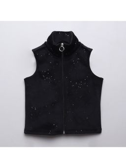 Taffy - Glitter Velvet Sleeveless Zip Up Party Jacket - Black