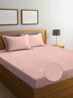 FABINALIV - Peach Stripes 300 TC Cotton Blend King Bedsheet with 2 Pillow Covers