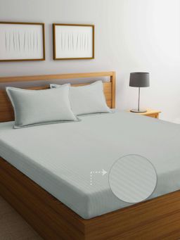 FABINALIV - Grey Stripes 300 TC Cotton Blend King Bedsheet with 2 Pillow Covers