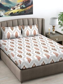 FABINALIV - Multi-Color Floral 300 TC Cotton Blend King Bedsheet with 2 Pillow Covers