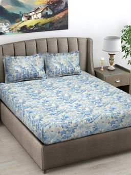 FABINALIV - Multi-Color Floral 300 TC Cotton Blend King Bedsheet with 2 Pillow Covers