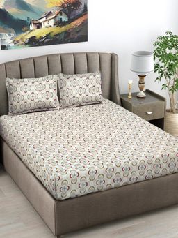 FABINALIV - Multi-Color Floral 300 TC Cotton Blend King Bedsheet with 2 Pillow Covers