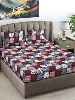 FABINALIV - Multi-Color Geometric 300 TC Cotton Blend King Bedsheet with 2 Pillow Covers
