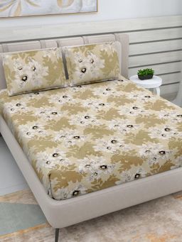 FABINALIV - Multi-Color Floral 300 TC Cotton Blend King Bedsheet with 2 Pillow Covers