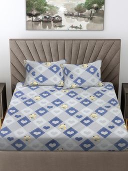 FABINALIV - Multi-Color Cartoon 300 TC Cotton Blend King Bedsheet with 2 Pillow Covers