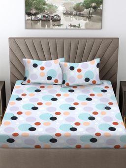 FABINALIV - Multi-Color Abstract 300 TC Cotton Blend King Bedsheet with 2 Pillow Covers