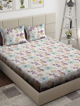 FABINALIV - Multi-Color Floral 300 TC Cotton Blend King Bedsheet with 2 Pillow Covers