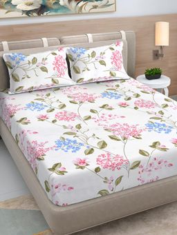 FABINALIV - Multi-Color Floral 300 TC Cotton Blend King Bedsheet with 2 Pillow Covers