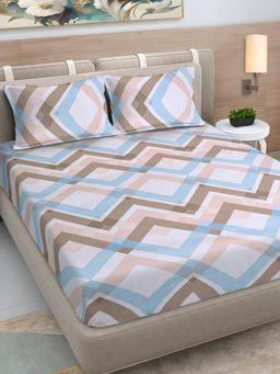 FABINALIV - Multi-Color Geometric 300 TC Cotton Blend King Bedsheet with 2 Pillow Covers