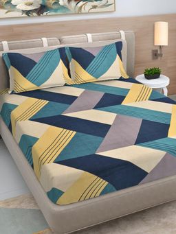 FABINALIV - Multi-Color Geometric 300 TC Cotton Blend King Bedsheet with 2 Pillow Covers