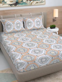 FABINALIV - Multi-Color Floral 300 TC Cotton Blend King Bedsheet with 2 Pillow Covers