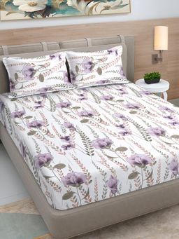 FABINALIV - Multi-Color Floral 300 TC Cotton Blend King Bedsheet with 2 Pillow Covers