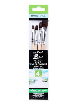 Little Birdie - Watercolour Brush Flat Synthetic Hair Size 2, 4, 6, 8 Set Of 4