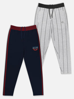 HELLCAT - Trendy Navy & Grey Solid Trackpants (Set of 2)