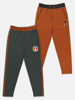 HELLCAT - Trendy Rust & Dark Grey Solid Trackpants (Set of 2)