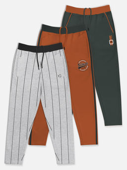 HELLCAT - Trendy Dark Grey & Rust & Grey Solid Trackpants (Set of 3)