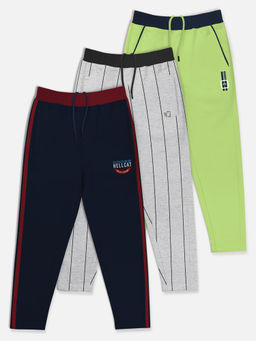 HELLCAT - Trendy Green & Grey & Navy Blue Solid Trackpants (Set of 3)