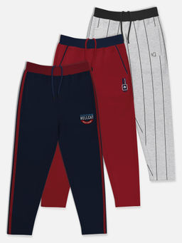 HELLCAT - Trendy Grey & Maroon & Navy Blue Solid Trackpants (Set of 3)