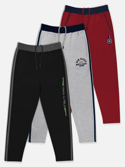 HELLCAT - Trendy Maroon & Grey & Black Solid Trackpants (Set of 3)