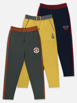 HELLCAT - Trendy Navy Blue & Yellow & Dark Grey Solid Trackpants (Set of 3)