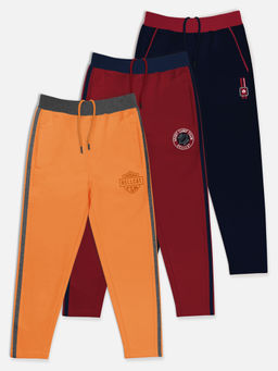 HELLCAT - Trendy Navy Blue & Maroon & Orange Solid Trackpants (Set of 3)