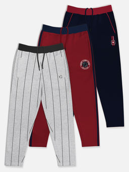 HELLCAT - Trendy Navy Blue & Maroon & Grey Solid Trackpants (Set of 3)