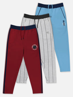 HELLCAT - Trendy Blue & Grey & Maroon Solid Trackpants (Set of 3)