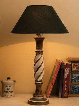 Homesake - Antique Twister Wooden Lamp Green Shade