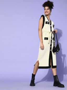 IKI CHIC - V- Neck Knitted Front Open Midi Dress