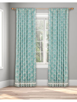 Fabindia - Teal Cotton Hand Block Printed Palampur Curtain 9 Feet | 1 Pc