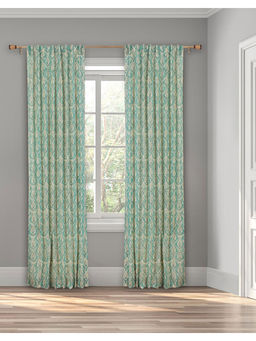 Fabindia - Teal Cotton Hand Block Printed Paro Curtain 7 Feet | 1 Pc