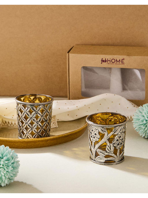 Fabindia Silver Brass Cutwork Rajat Votive Holder
