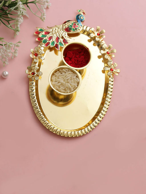 AAPNO RAJASTHAN Handcrafted Peacock Pooja Thali