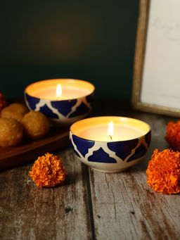 VarEesha - Moroccan Blue 4 Inch Ceramic Candles Set Of 2